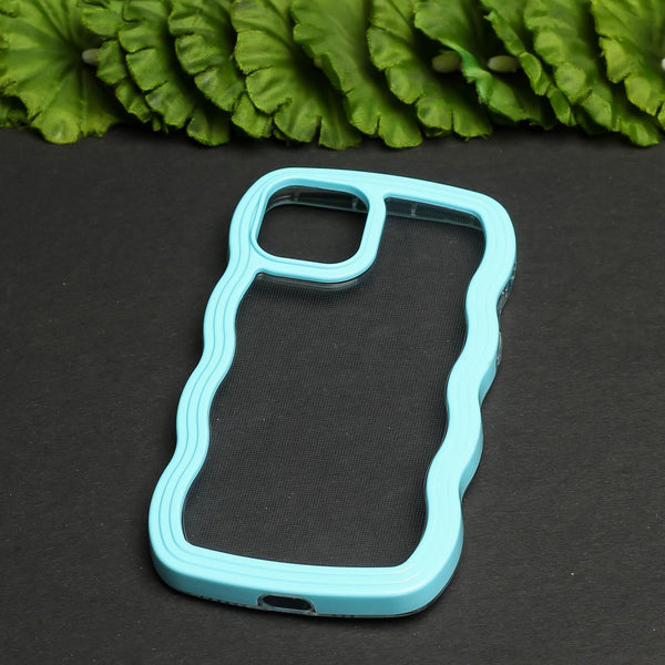 Light Blue Zig Zag Frame  Silicon Case for Apple Iphone 14 Pro Max