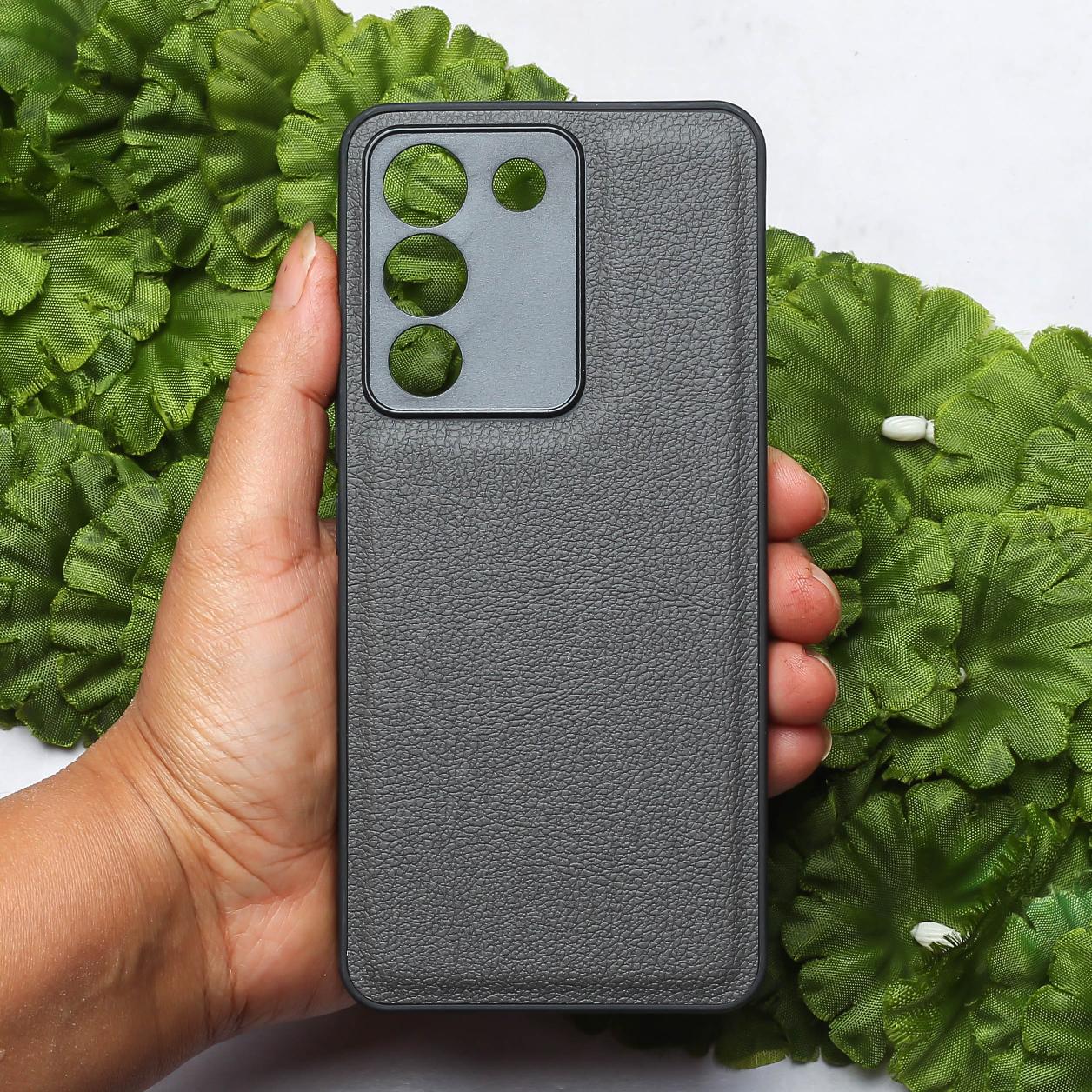 Raised Edges Grey Leather Case for Vivo Y200