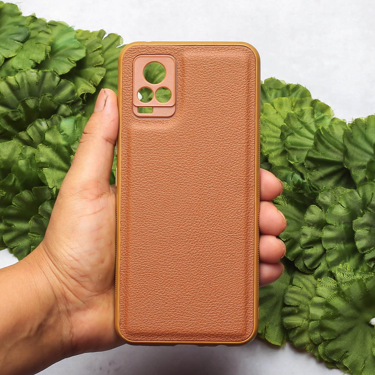 Raised Edges Brown Leather Case for Vivo V20
