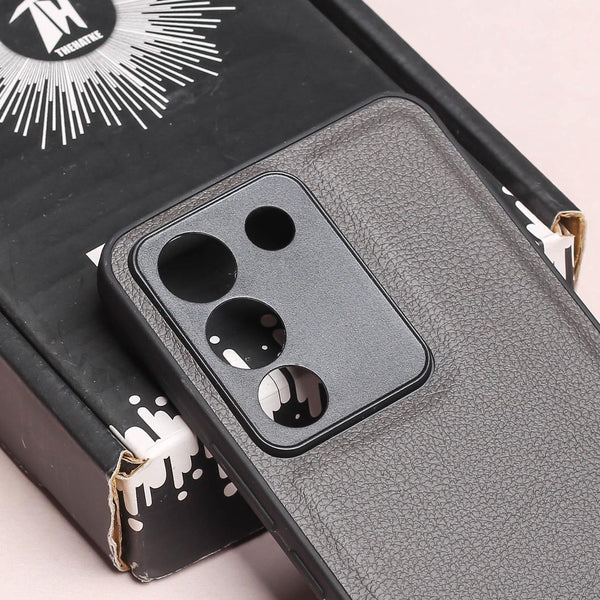 Raised Edges Grey Leather Case for Vivo Y200