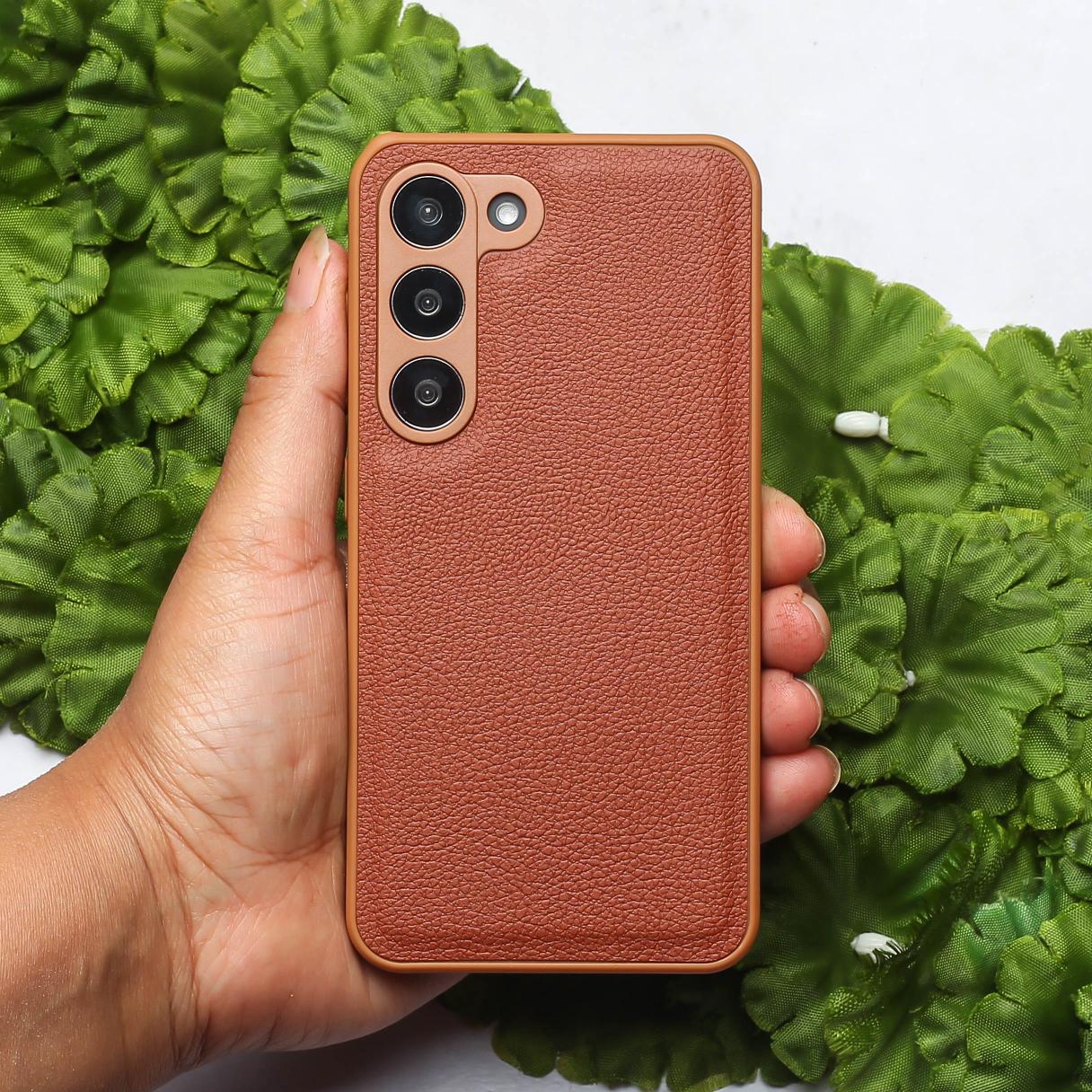 Raised Edges Brown Leather Case for Samsung S23