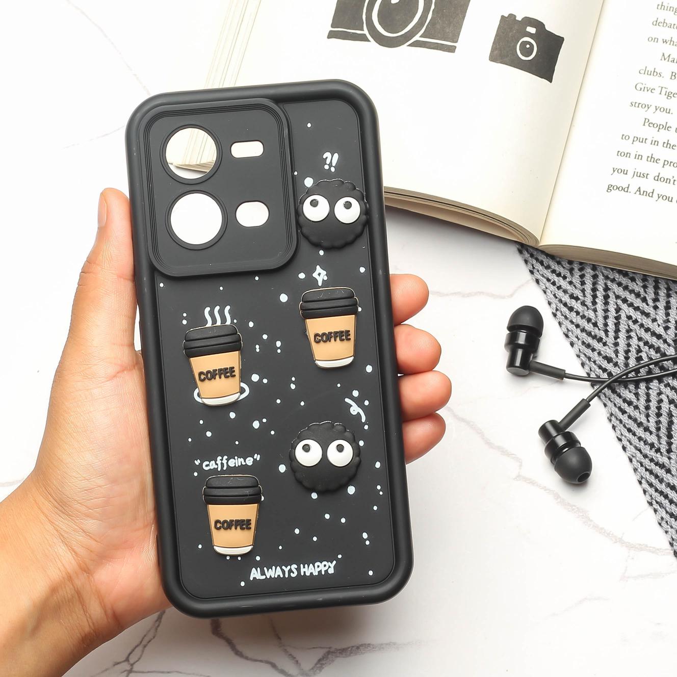 Black COFFEE (ALWAYS HAPPY) Silicone case for Vivo V25