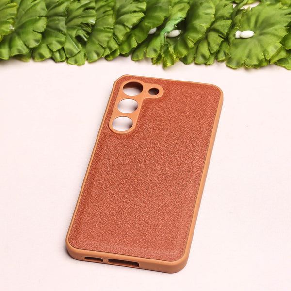 Raised Edges Brown Leather Case for Samsung S23