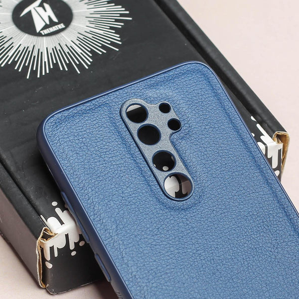 Raised Edges Dark Blue Leather Case for Redmi Note 8 Pro