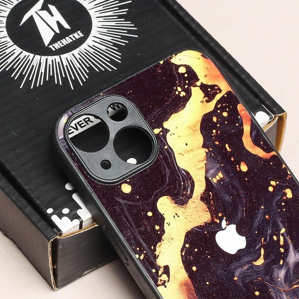 Black Gold Blaze metal back case for Apple Iphone 15