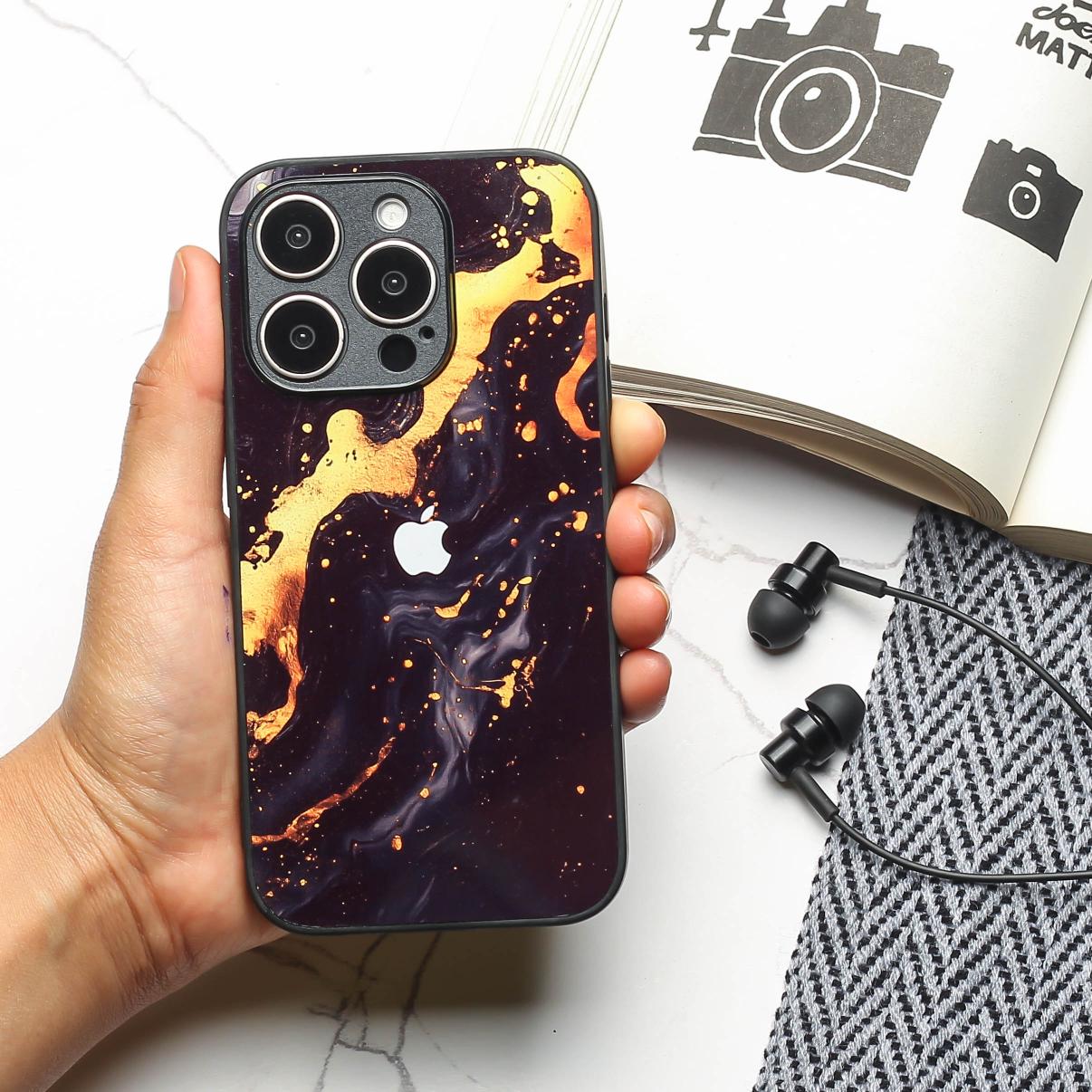 Black Gold Blaze metal back case for Apple Iphone 16 Pro