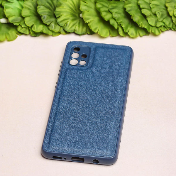 Raised Edges Dark Blue Leather Case for Samsung A51