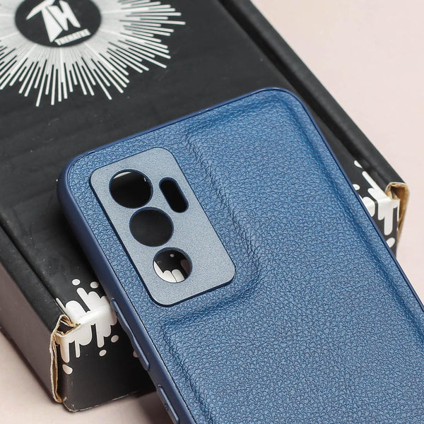 Raised Edges Dark Blue Leather Case for Vivo V23e