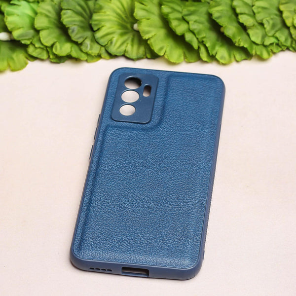 Raised Edges Dark Blue Leather Case for Vivo V23e