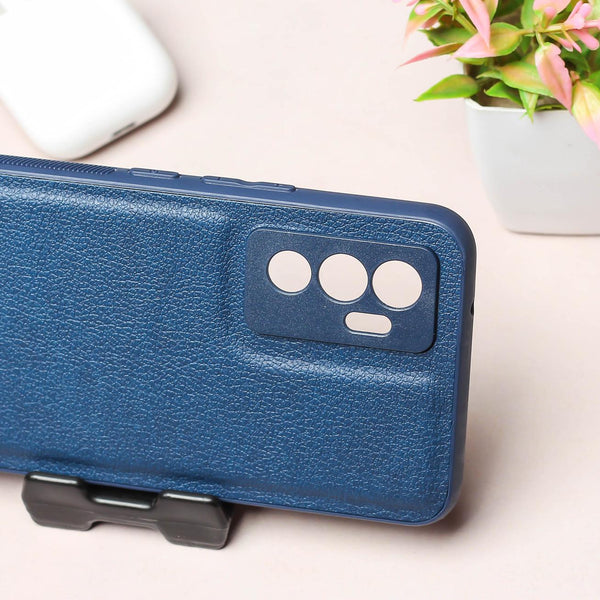 Raised Edges Dark Blue Leather Case for Vivo V23e