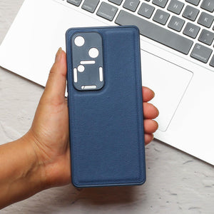 Raised Edges Dark Blue Leather Case for Vivo V30
