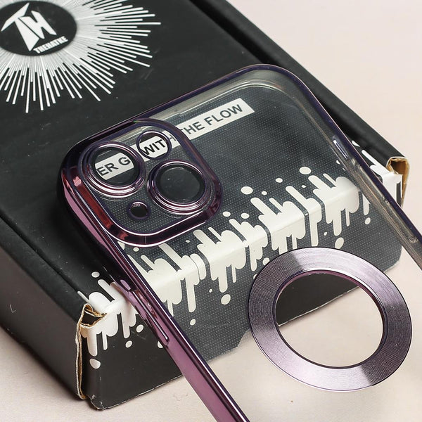 Purple 6D Chrome Logo Cut Transparent Case for Apple iphone 14 Plus
