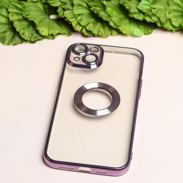 Purple 6D Chrome Logo Cut Transparent Case for Apple iphone 14 Plus