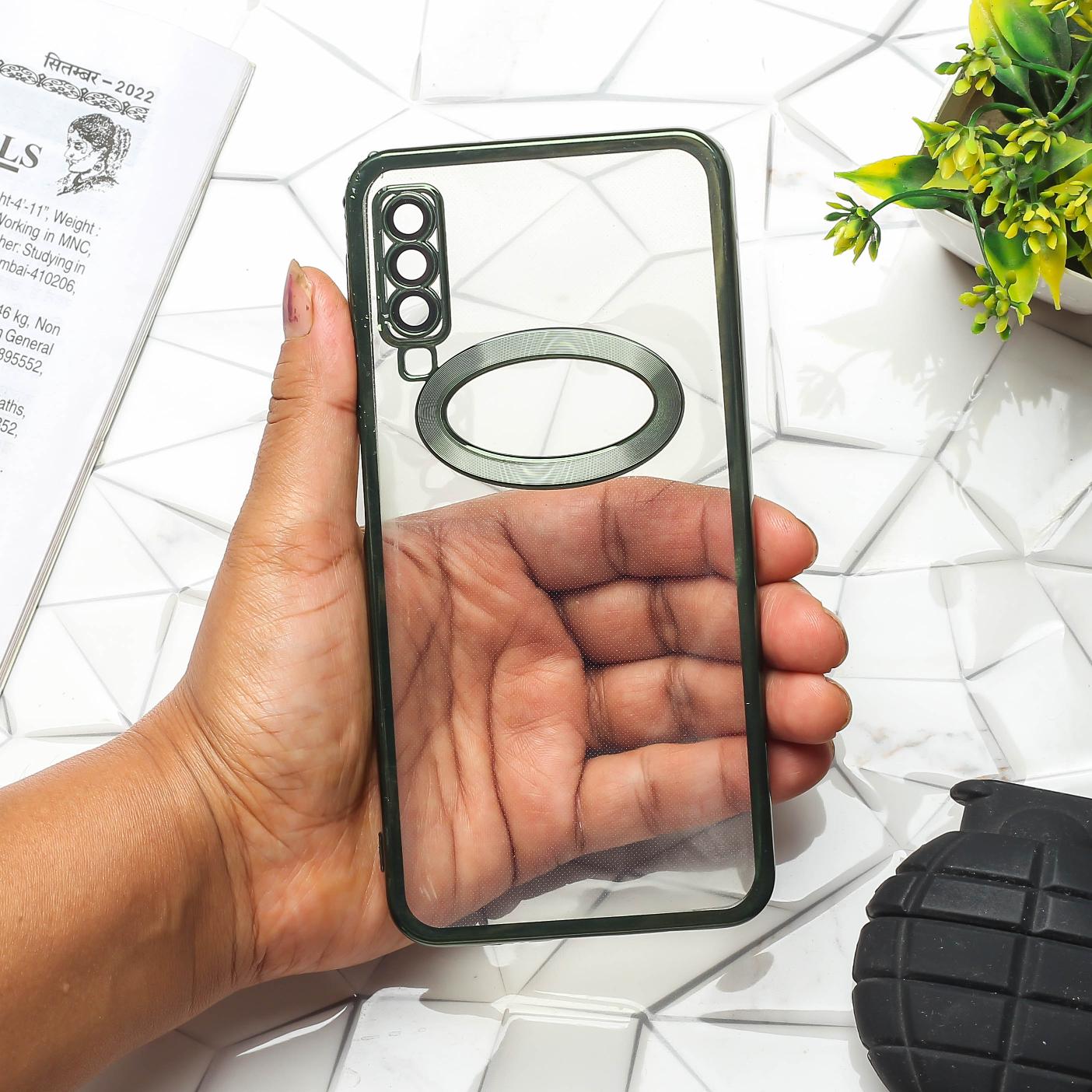 Green 6D Logo Cut Transparent Case for Samsung A7 2018