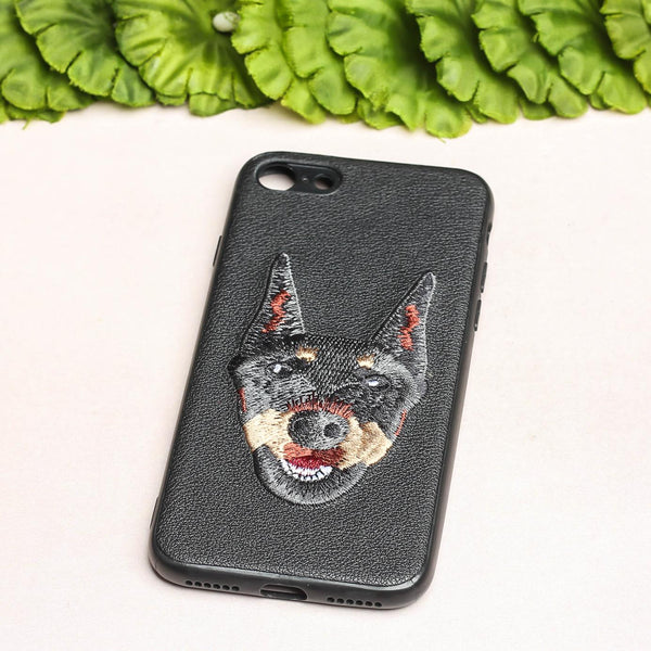 Black Leather Doberman Ornamented for Apple Iphone 7