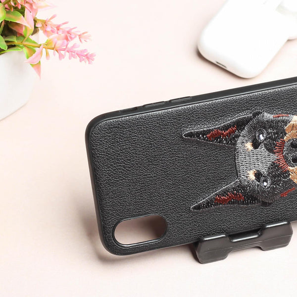 Black Leather Doberman Ornamented for Apple Iphone X/XS