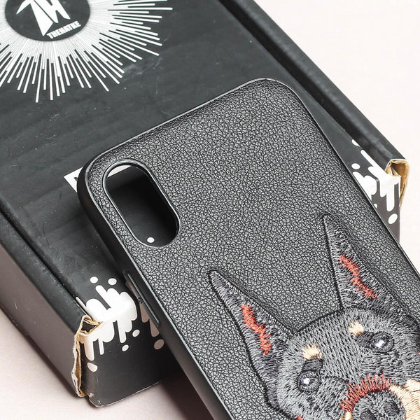 Black Leather Doberman Ornamented for Apple Iphone X/XS