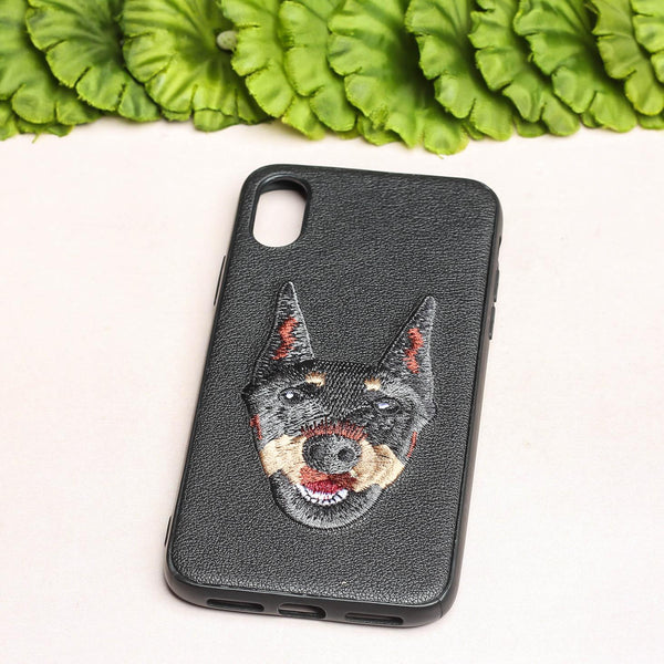 Black Leather Doberman Ornamented for Apple Iphone X/XS