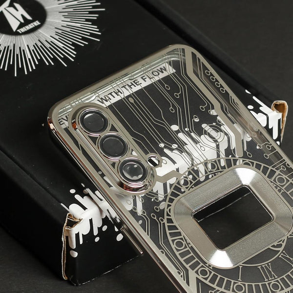 Silver Watch Machine Logo Cut Transparent Case for Oneplus Nord CE