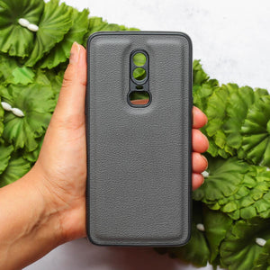 Raised Edges Grey Leather Case for Oneplus 6