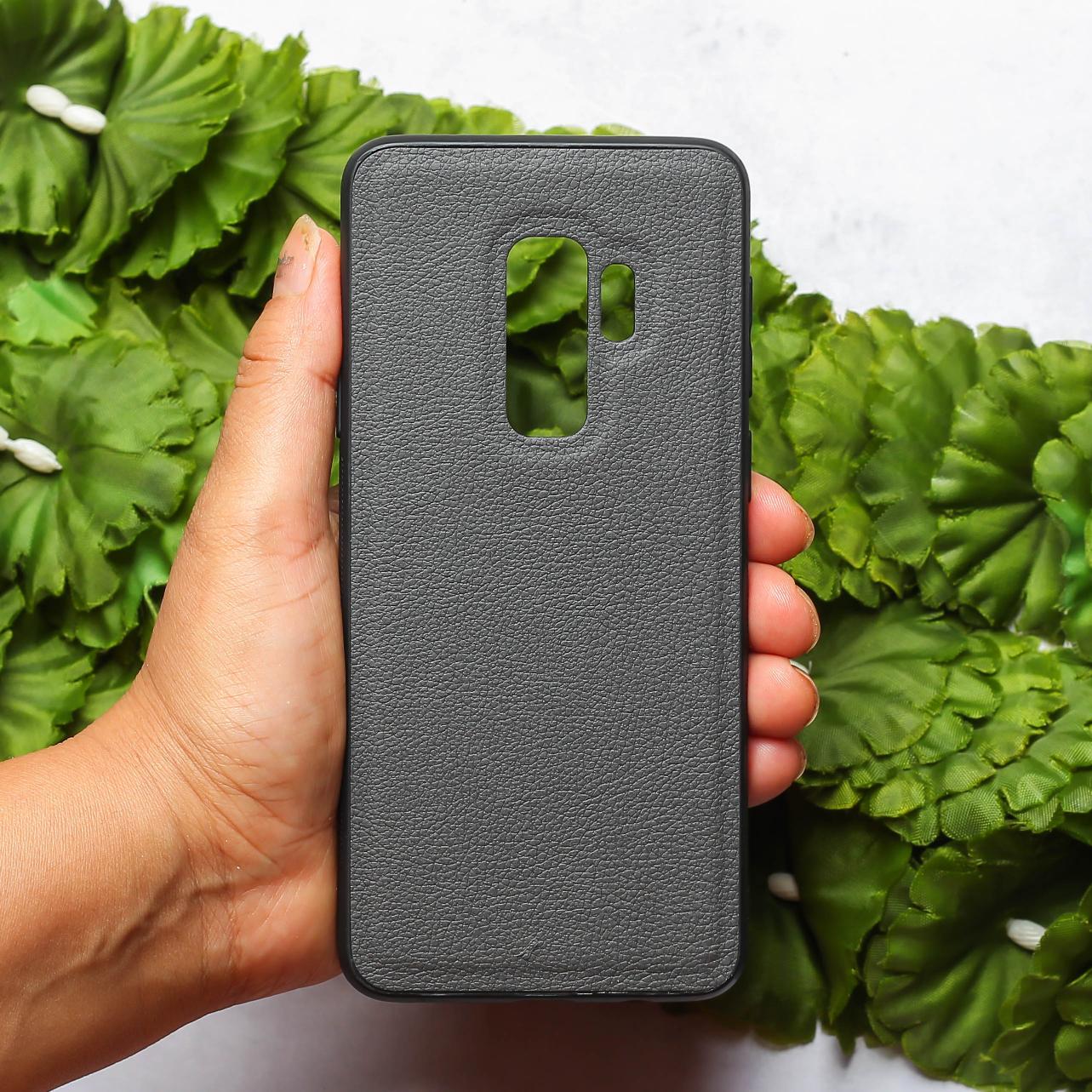 Raised Edges Grey Leather Case for Samsung S9 Plus