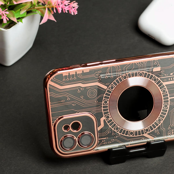 Pink Watch Machine Logo Cut Transparent Case for Apple Iphone 11