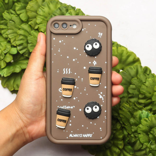 Brown COFFEE (ALWAYS HAPPY) Silicone case for Apple iphone 8 Plus