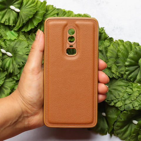 Raised Edges Brown Leather Case for Oneplus 6