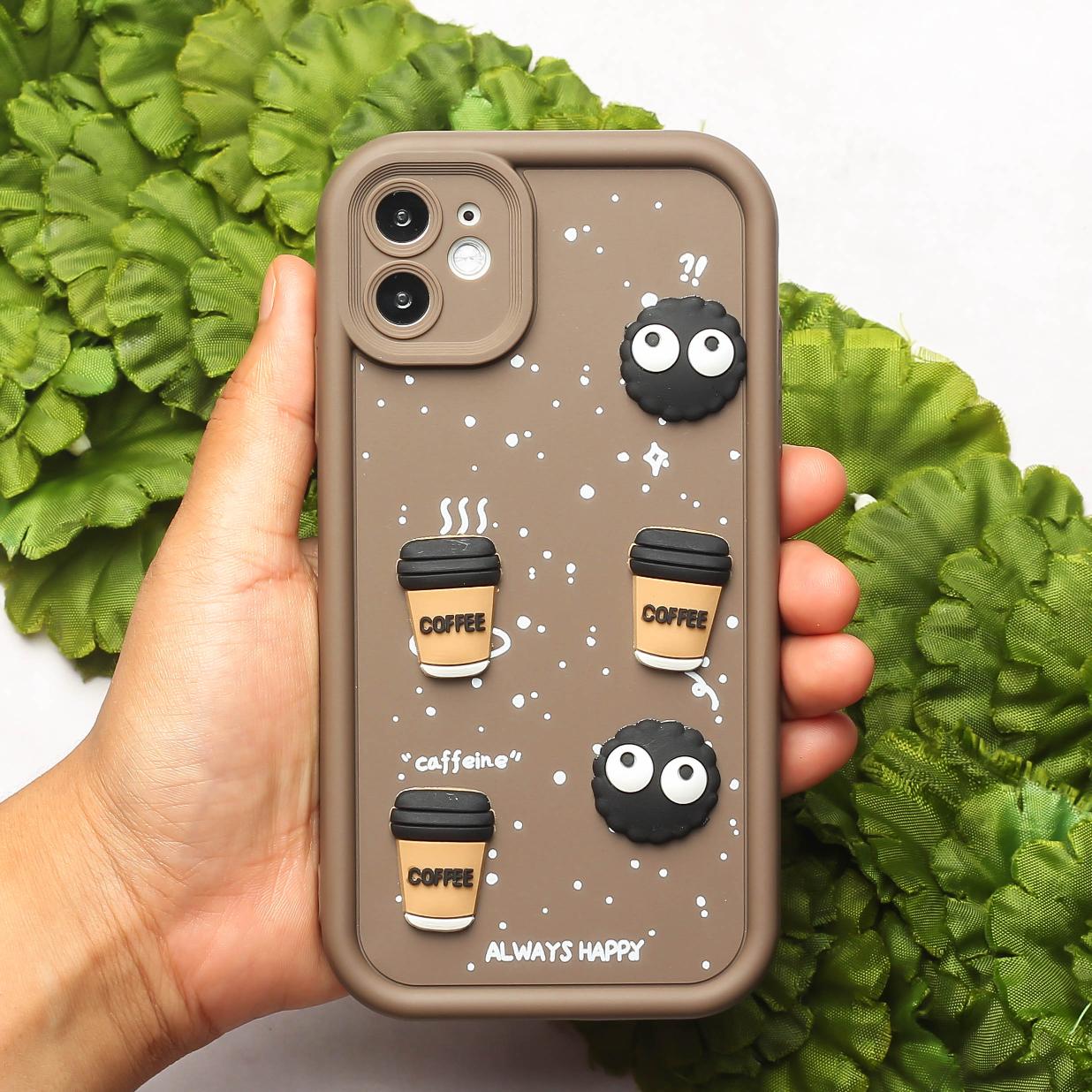 Brown COFFEE (ALWAYS HAPPY) Silicone case for Apple iphone 11