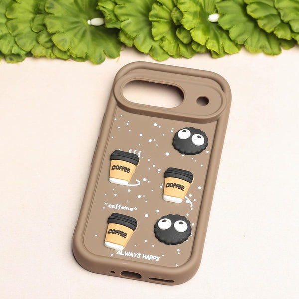 Brown COFFEE (ALWAYS HAPPY) Silicone case for Google Pixel 9
