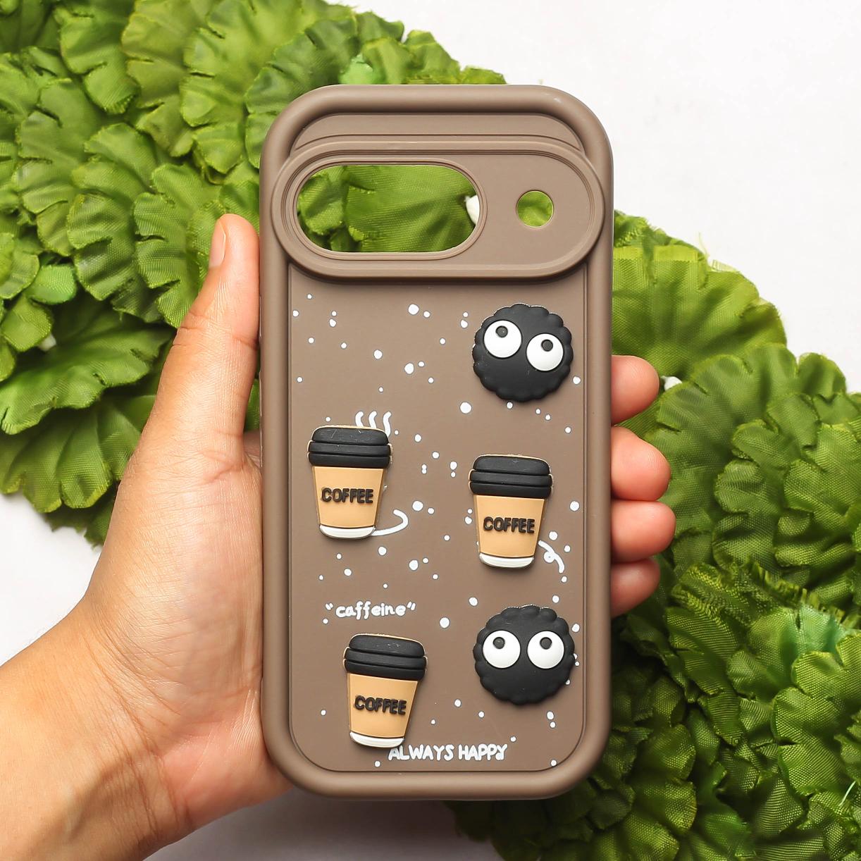 Brown COFFEE (ALWAYS HAPPY) Silicone case for Google Pixel 9