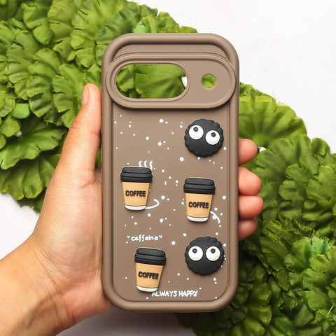 Brown COFFEE (ALWAYS HAPPY) Silicone case for Google Pixel 9