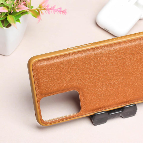 Raised Edges Brown Leather Case for Oppo Reno 6