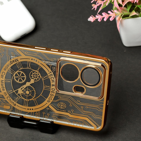 Golden Watch Machine Logo Cut Transparent Case for Realme 10 Pro Plus