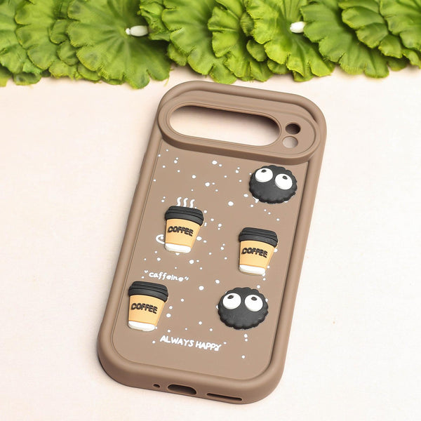 Brown COFFEE (ALWAYS HAPPY) Silicone case for Google Pixel 9 Pro XL