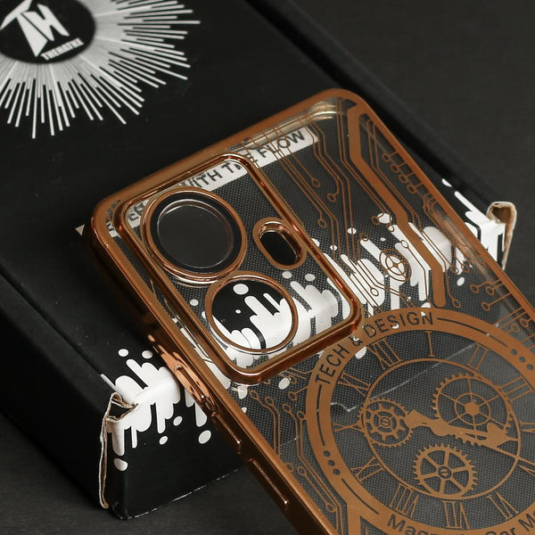 Golden Watch Machine Logo Cut Transparent Case for Realme 10 Pro Plus