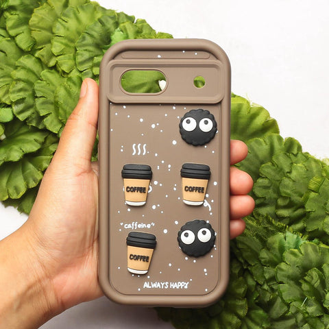 Brown COFFEE (ALWAYS HAPPY) Silicone case for Google Pixel 8a