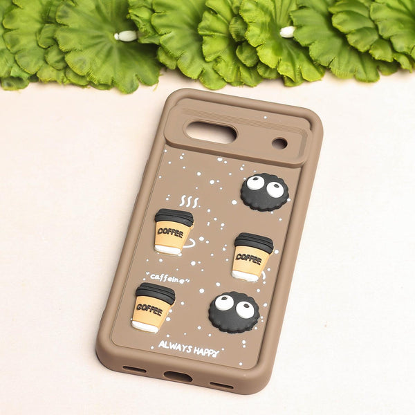 Brown COFFEE (ALWAYS HAPPY) Silicone case for Google Pixel 7a