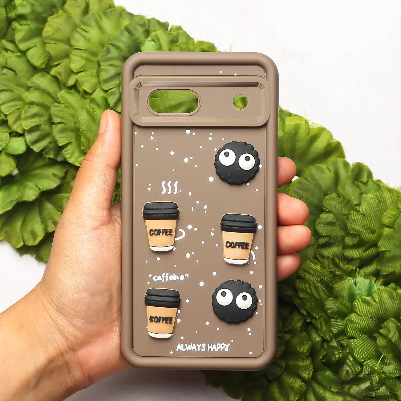 Brown COFFEE (ALWAYS HAPPY) Silicone case for Google Pixel 7a