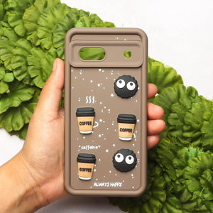Brown COFFEE (ALWAYS HAPPY) Silicone case for Google Pixel 7a