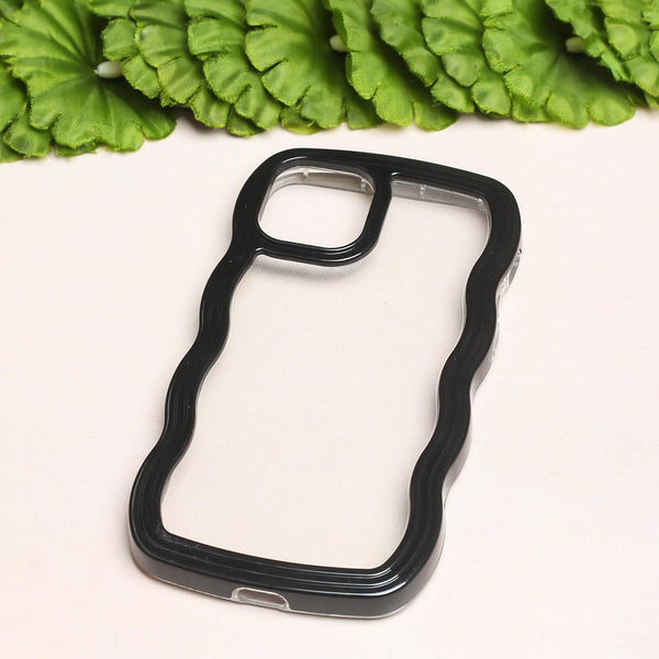 Black Zig Zag Frame  Silicon Case for Apple Iphone 15 Pro Max