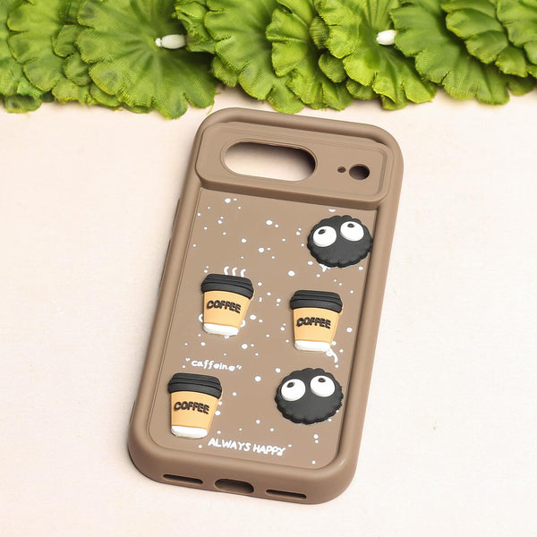 Brown COFFEE (ALWAYS HAPPY) Silicone case for Google Pixel 8