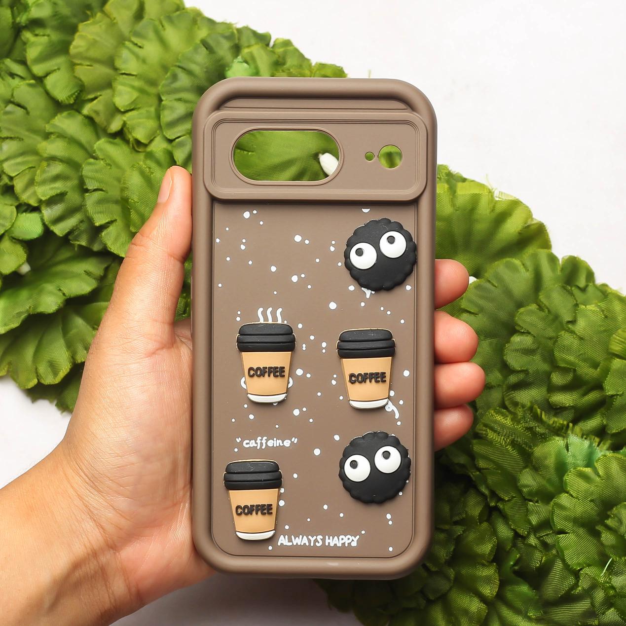 Brown COFFEE (ALWAYS HAPPY) Silicone case for Google Pixel 8