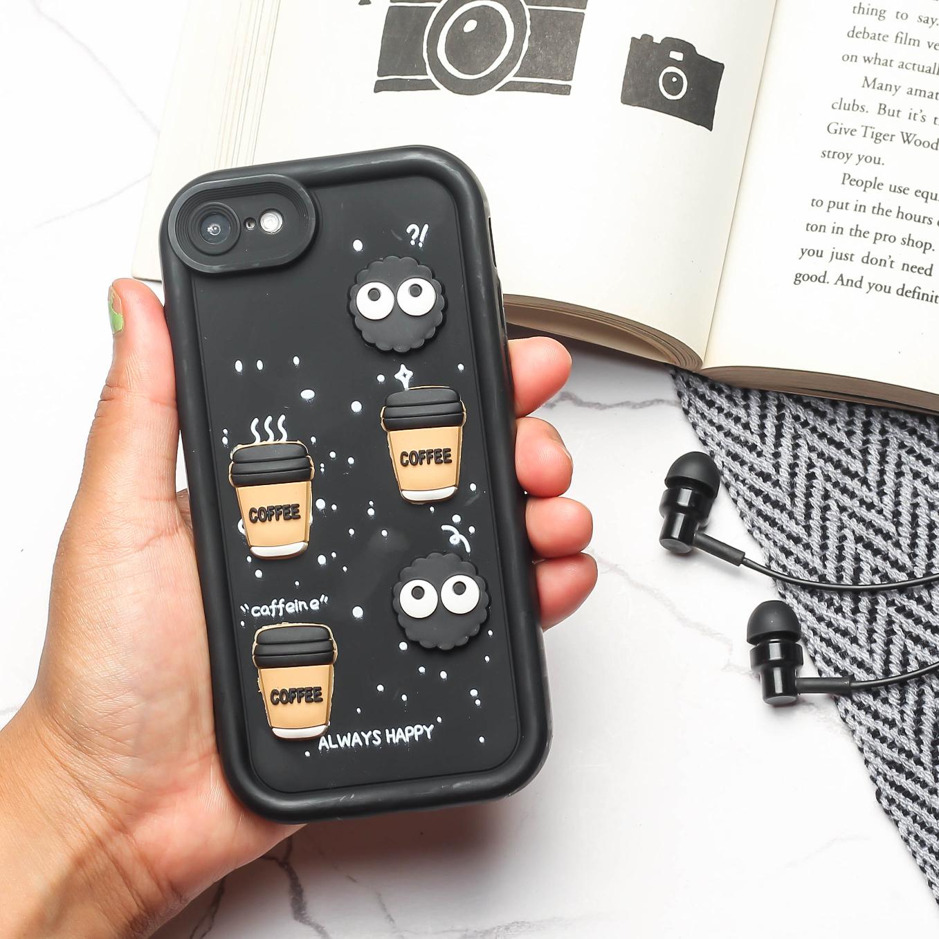 Black COFFEE (ALWAYS HAPPY) Silicone case for Apple iphone 8
