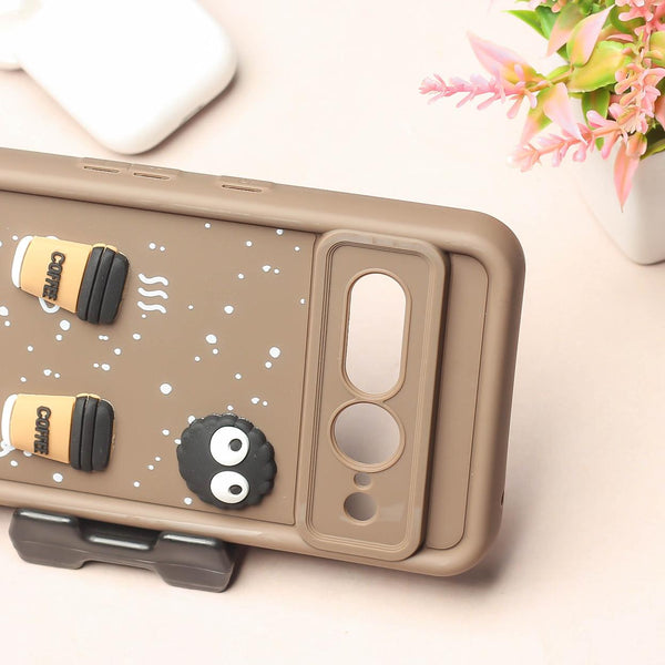 Brown COFFEE (ALWAYS HAPPY) Silicone case for Google Pixel 7 Pro