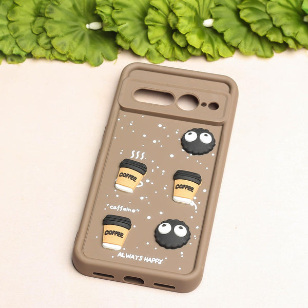 Brown COFFEE (ALWAYS HAPPY) Silicone case for Google Pixel 7 Pro