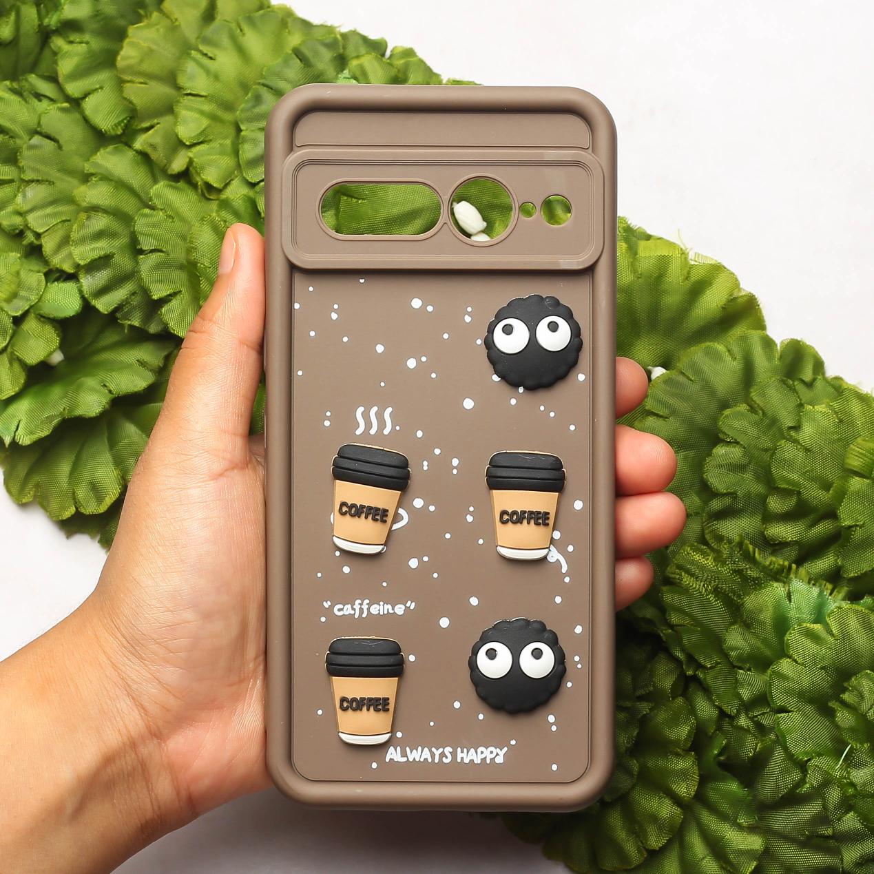 Brown COFFEE (ALWAYS HAPPY) Silicone case for Google Pixel 7 Pro