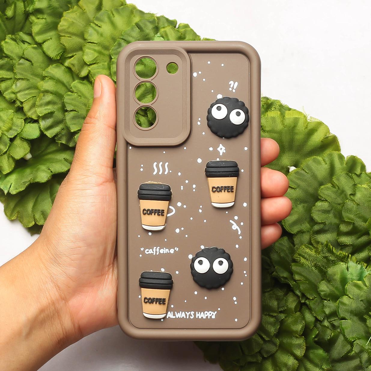 Brown COFFEE (ALWAYS HAPPY) Silicone case for Samsung S23