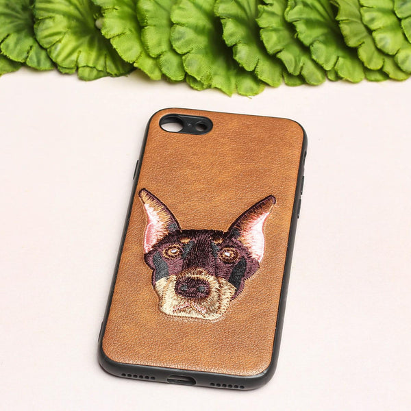 Brown Leather Doberman Ornamented for Apple Iphone SE 2