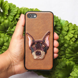 Brown Leather Doberman Ornamented for Apple Iphone 7